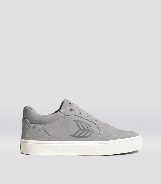 VALLELY Light Grey Suede Charcoal Grey Logo Sneaker