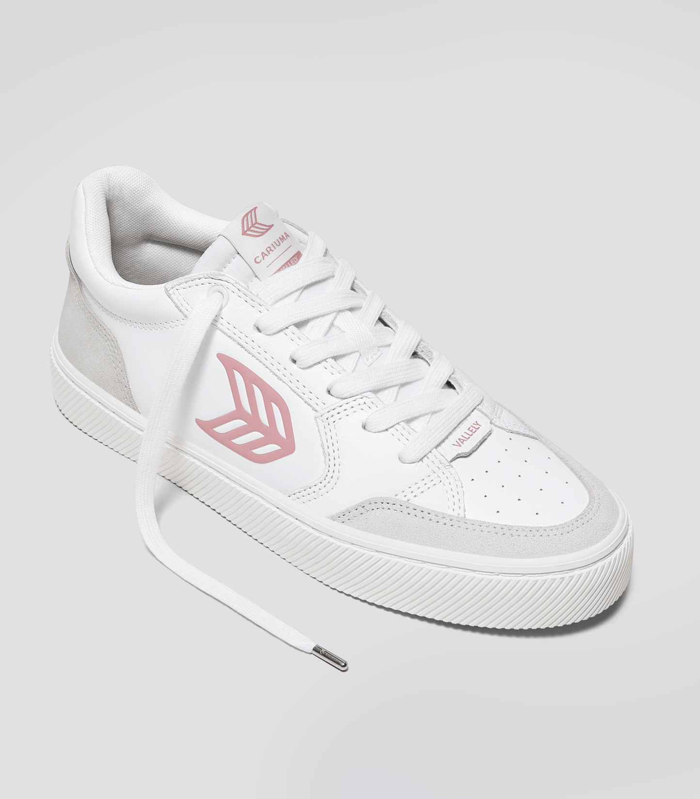 VALLELY White Leather Smoke White Suede Blush Pink Logo Sneaker