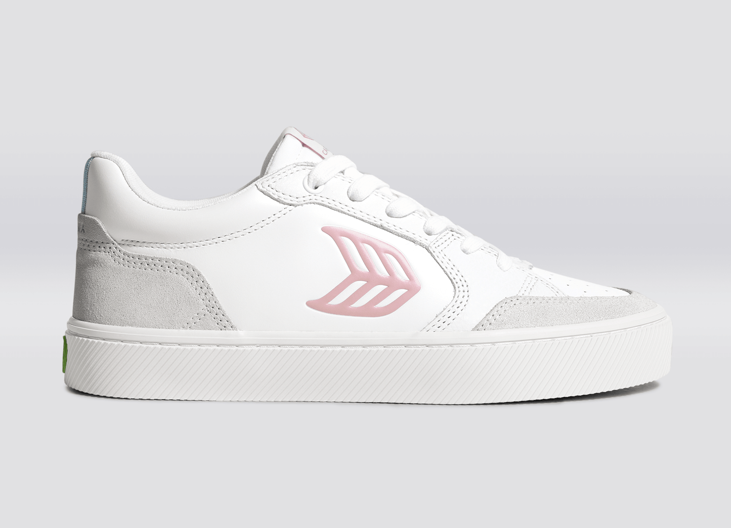 VALLELY White Leather Smoke White Suede Blush Pink Logo Sneaker