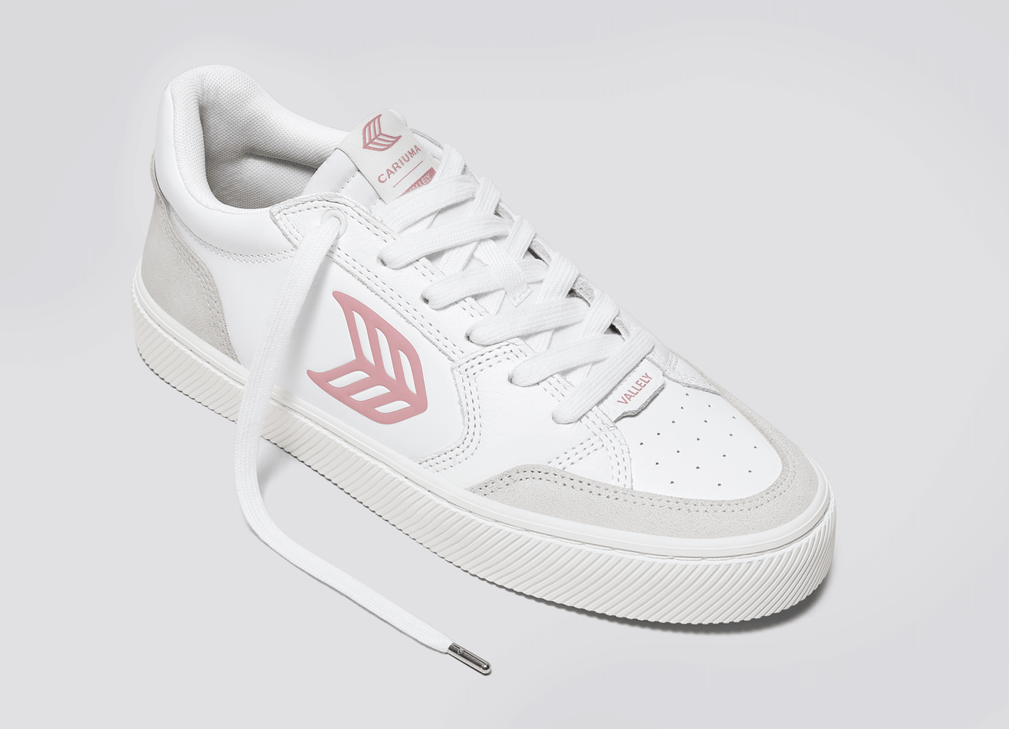 VALLELY White Leather Smoke White Suede Blush Pink Logo Sneaker